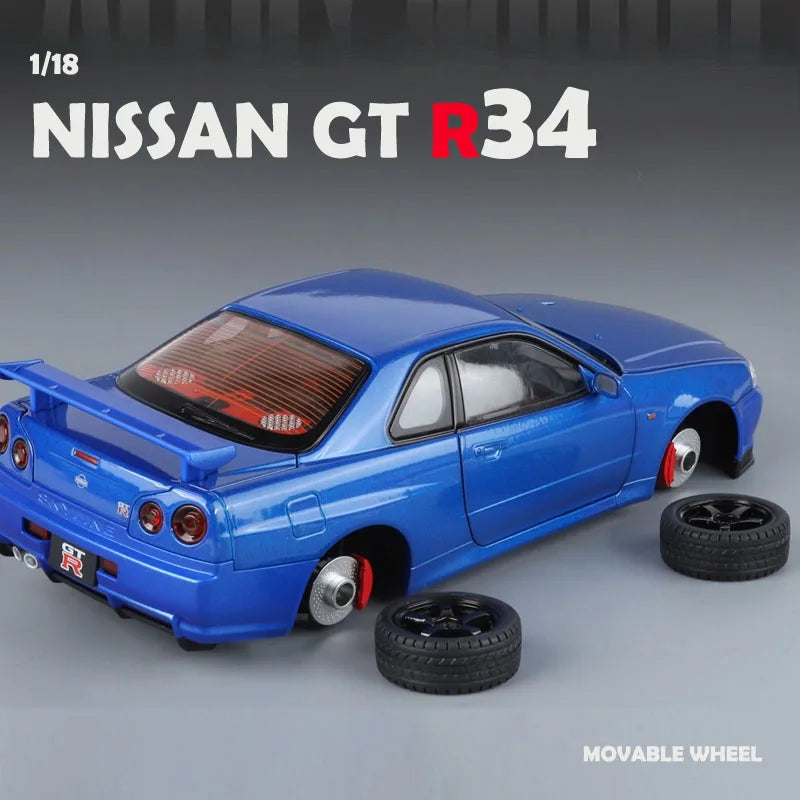 Big Size 1/18 Scale Nissan GT-R R34 Skyline Alloy Car