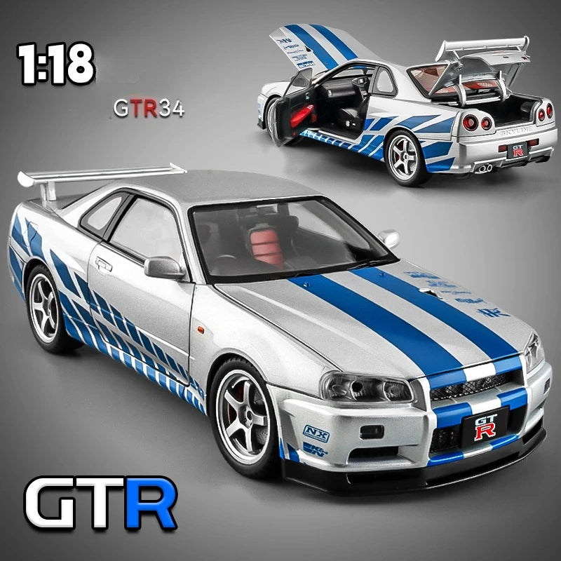 Big Size 1/18 Scale Nissan GT-R R34 Skyline Alloy Car