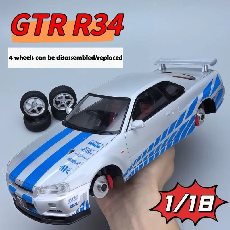 Big Size 1/18 Scale Nissan GT-R R34 Skyline Alloy Car