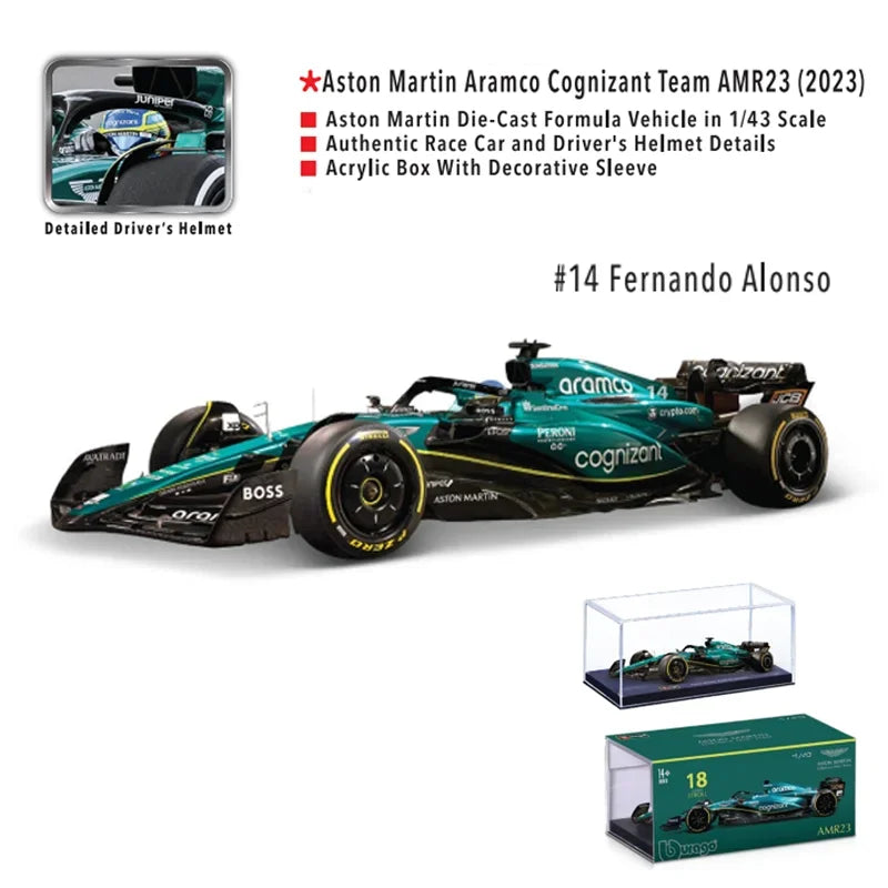 New Product Bburago 1:43 2023 Aston Martin Amr23 F1 Bburago Formula Racing Amr23 Diecast Model Alloy Luxury Vehicle Car Kid Toy