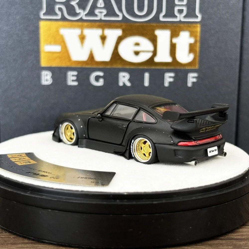 PGM 1:64 RWB993 Matte Black Color Full Open Diecast Model Car