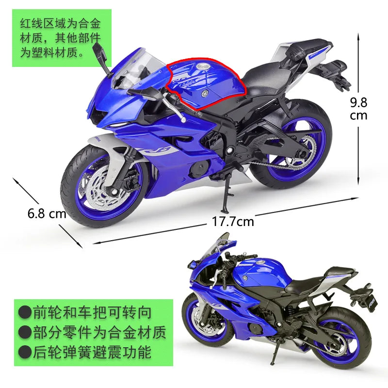 WELLY 1/12 Yamaha YZF-R6 Die Cast Motorcycle Model Toy Vehicle Collection Autobike Shork-Absorber Off Road Autocycle Toys Car