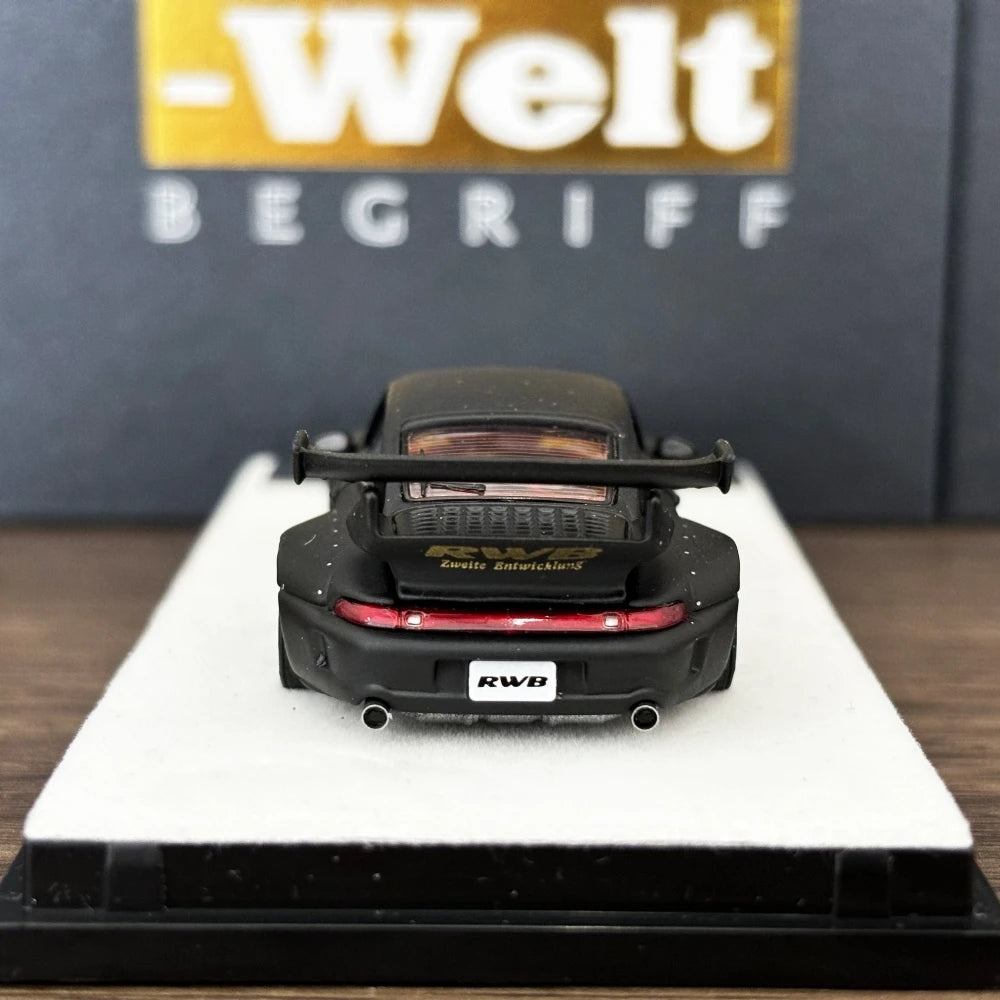PGM 1:64 RWB993 Matte Black Color Full Open Diecast Model Car