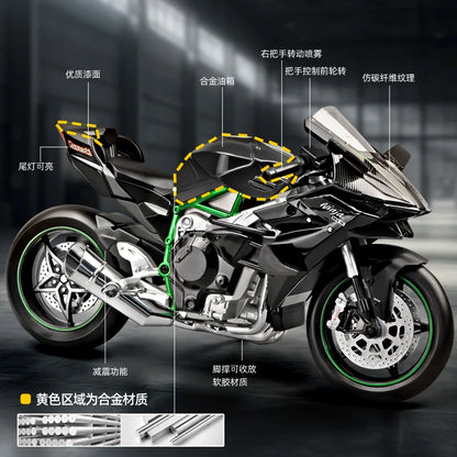 1:9 Kawasaki H2R With Spray Alloy Die Cast Motorcycle Model Toy Vehicle Collection Sound and Light Off Road Autocycle Toys Car