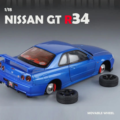 Big Size 1/18 Scale Nissan GT-R R34 Skyline Alloy Car