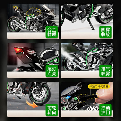 1:9 Kawasaki H2R With Spray Alloy Die Cast Motorcycle Model Toy Vehicle Collection Sound and Light Off Road Autocycle Toys Car