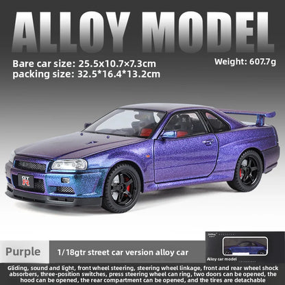 Big Size 1/18 Scale Nissan GT-R R34 Skyline Alloy Car