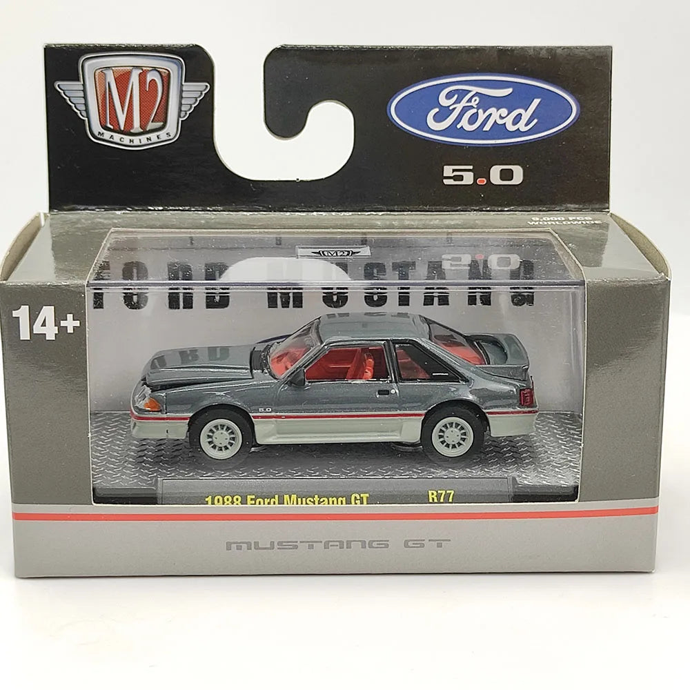 Diecast M2 1/64 Scale 1988 Ford Mustang GT Simulation Alloy Car Model Collectible Toy Gift Souvenir Display