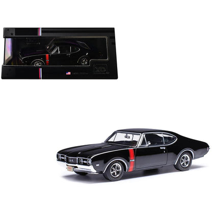 IXO Models 1/43 Diecast Oldsmobile 442 W-30 DCD 1970 Ebony Black with Red Stripes for Collectors