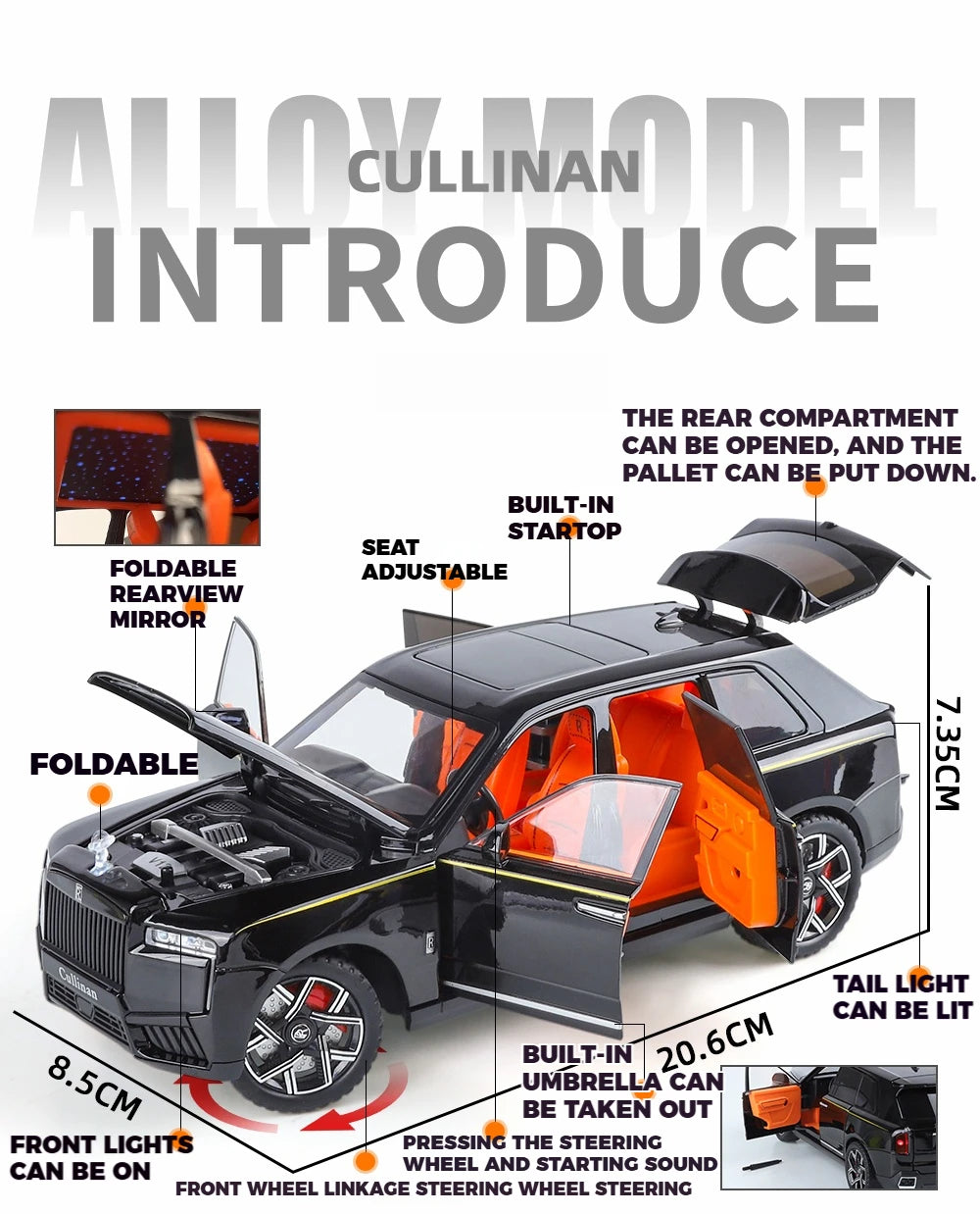 1:24 Rolls Royce Cullinan SUV Alloy Diecast Metal Model Car Pull Back Sound And Light Children's Toy Car Mini GT Miniature Gift