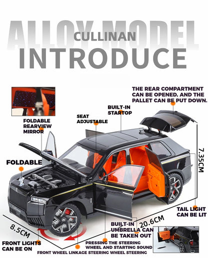 1:24 Rolls Royce Cullinan SUV Alloy Diecast Metal Model Car Pull Back Sound And Light Children's Toy Car Mini GT Miniature Gift