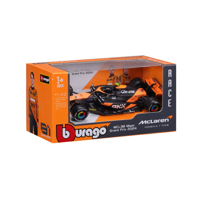 Bburago 1:43 2024 Mclaren MCL38 Miami Monaco F1 Formula Car Die Cast Vehicles Collectible Model Racing Toys