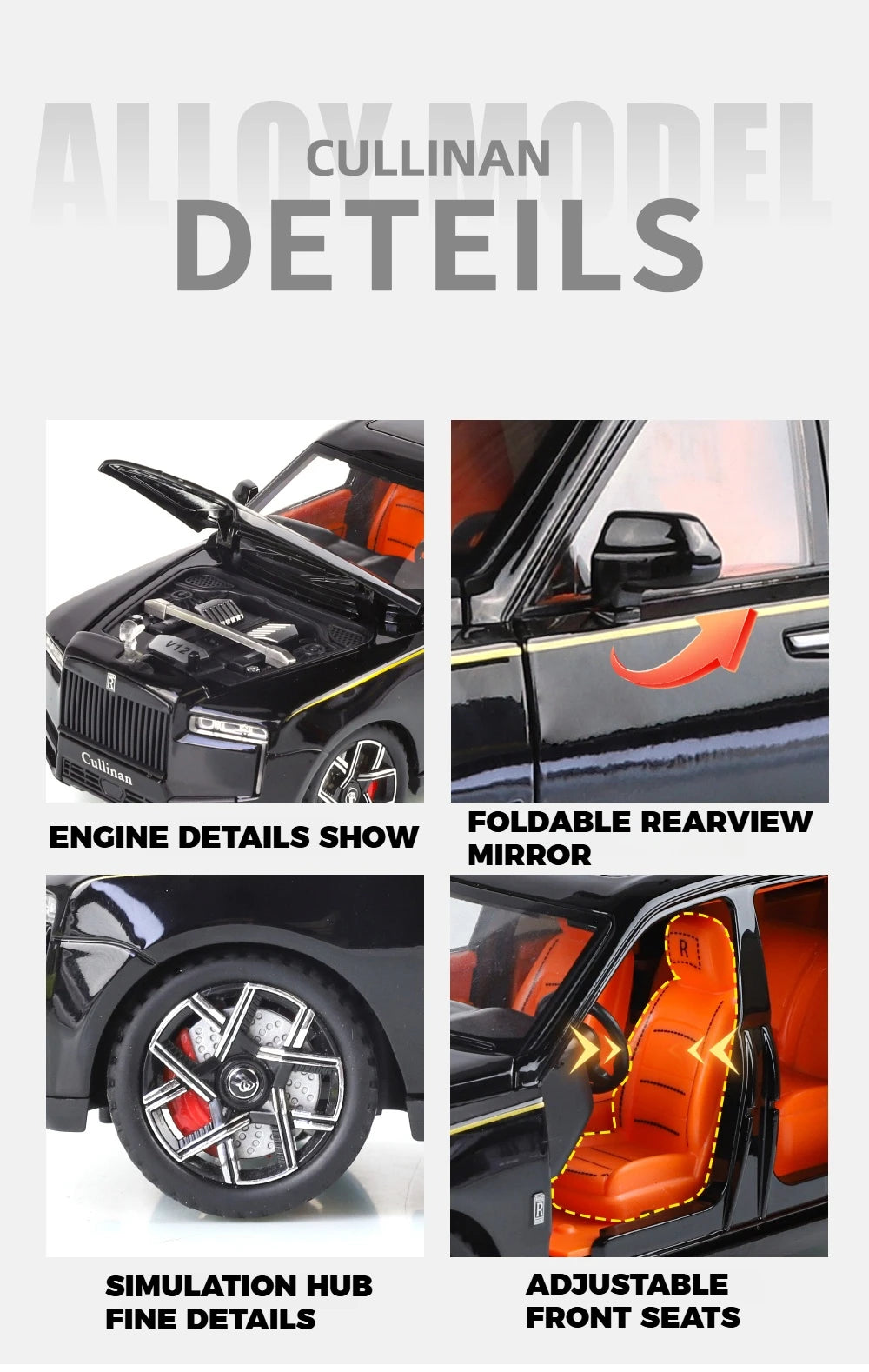 1:24 Rolls Royce Cullinan SUV Alloy Diecast Metal Model Car Pull Back Sound And Light Children's Toy Car Mini GT Miniature Gift