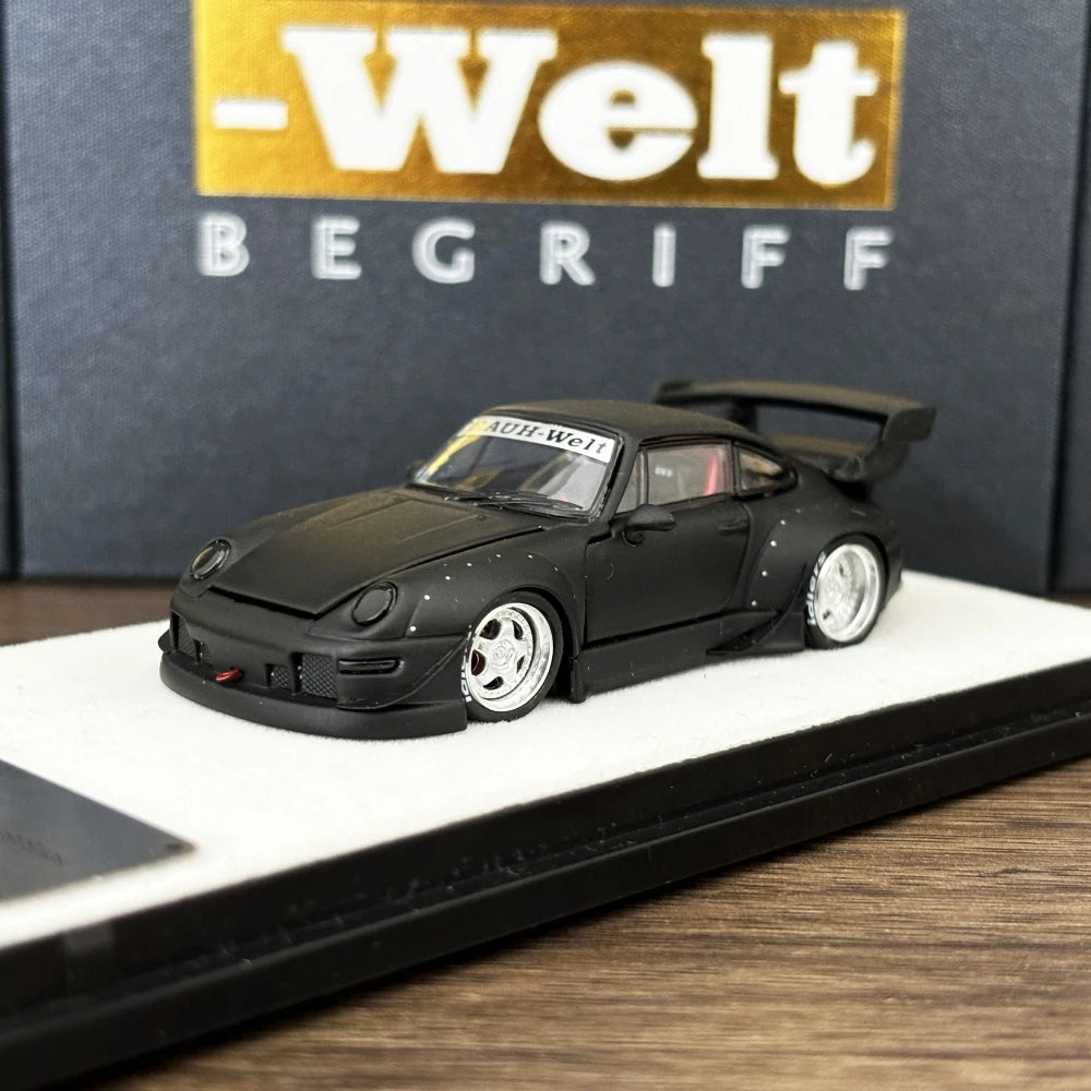 PGM 1:64 RWB993 Matte Black Color Full Open Diecast Model Car