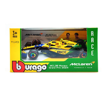 Bburago 1:43 2024 Mclaren MCL38 Miami Monaco F1 Formula Car Die Cast Vehicles Collectible Model Racing Toys