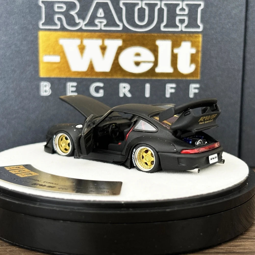 PGM 1:64 RWB993 Matte Black Color Full Open Diecast Model Car
