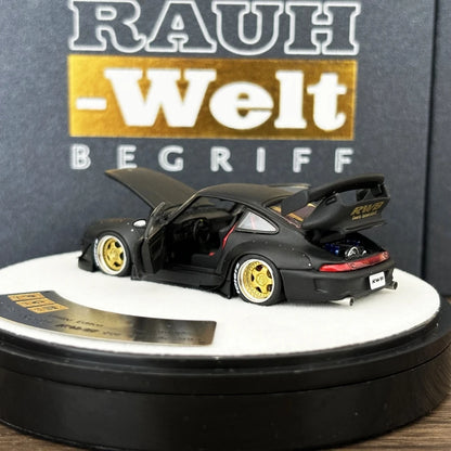 PGM 1:64 RWB993 Matte Black Color Full Open Diecast Model Car