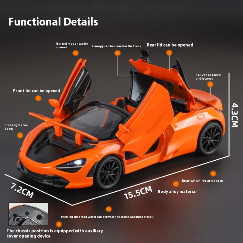 1:32 McLaren 720s Supercar Sports Alloy Diecast Model Car Sound & Light High Simulation Hobby Collection Birthday Gifts For Boy