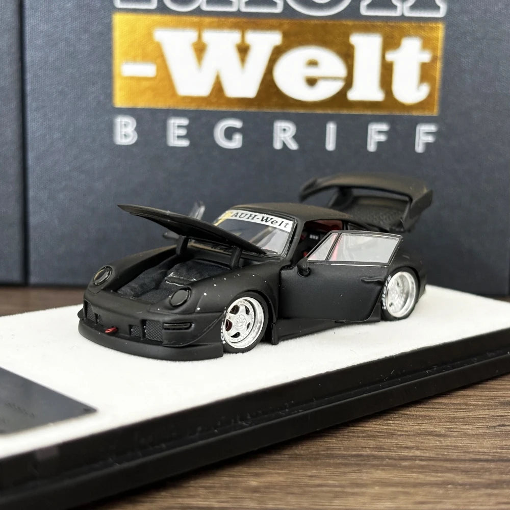 PGM 1:64 RWB993 Matte Black Color Full Open Diecast Model Car