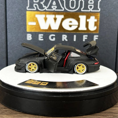 PGM 1:64 RWB993 Matte Black Color Full Open Diecast Model Car