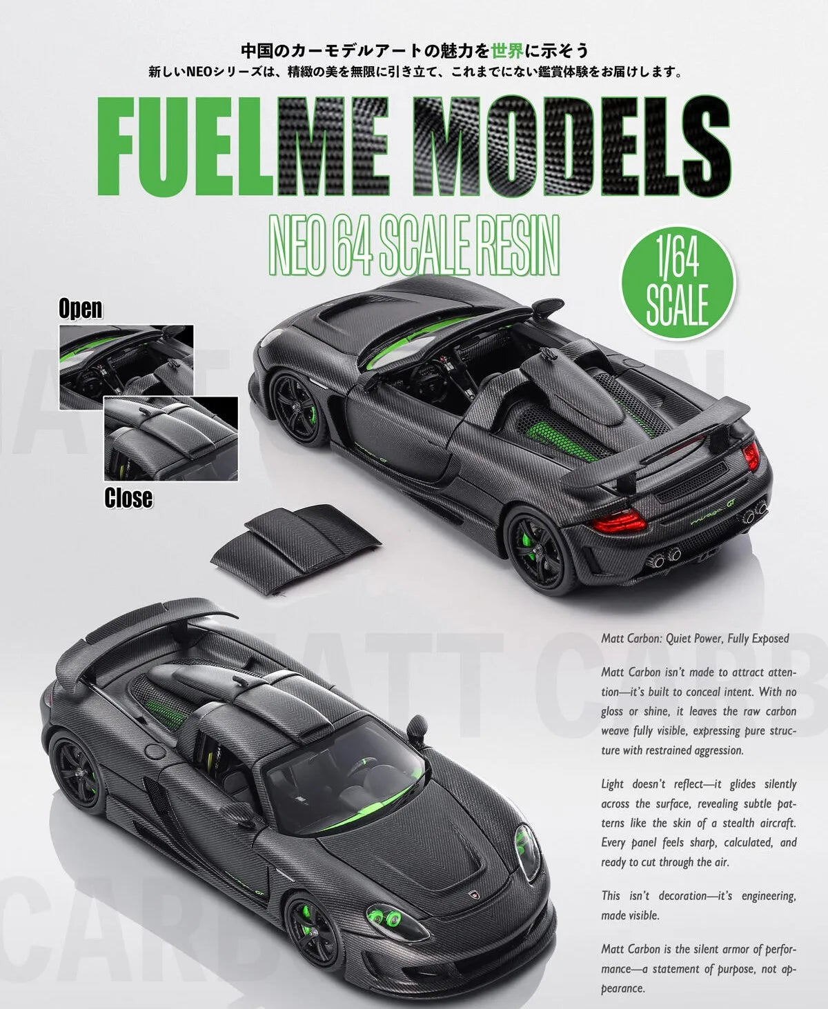 Fuelme 1:64 Matt Carbon MGT Diecast