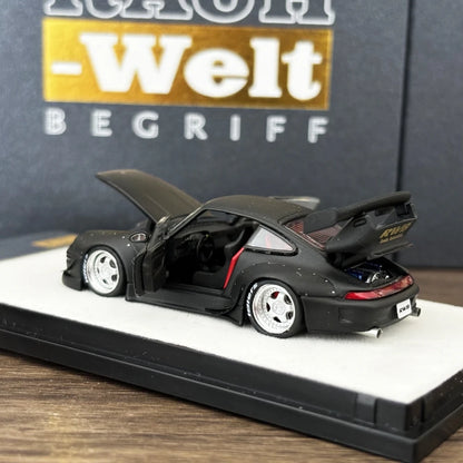 PGM 1:64 RWB993 Matte Black Color Full Open Diecast Model Car