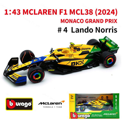 Bburago 1:43 2024 Mclaren MCL38 Miami Monaco F1 Formula Car Die Cast Vehicles Collectible Model Racing Toys