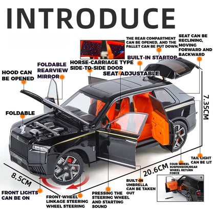 1:24 Rolls Royce Cullinan SUV Alloy Diecast Metal Model Car Pull Back Sound And Light Children's Toy Car Mini GT Miniature Gift