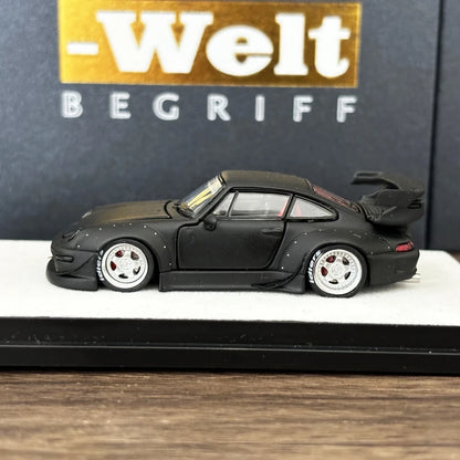 PGM 1:64 RWB993 Matte Black Color Full Open Diecast Model Car