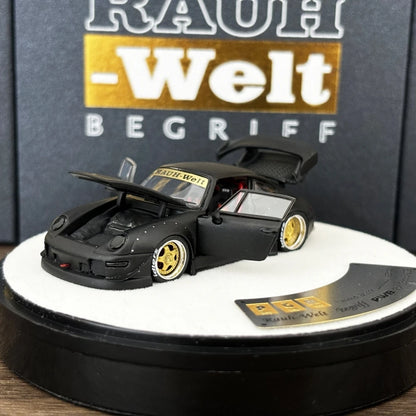 PGM 1:64 RWB993 Matte Black Color Full Open Diecast Model Car