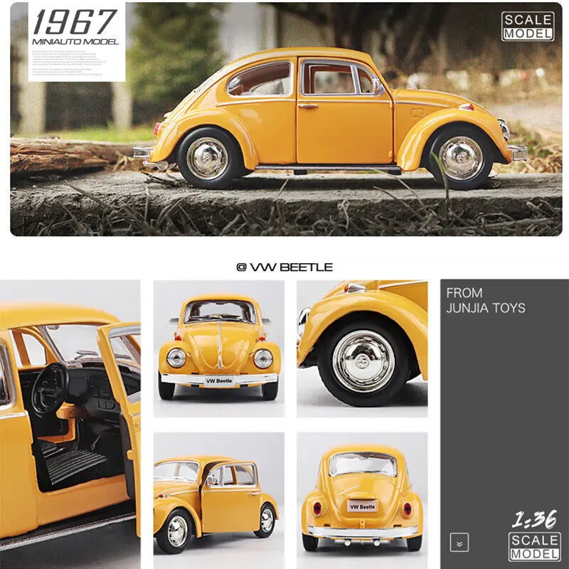 Yellow Beetle Alloy Body Car Model 
 with Openable Doors