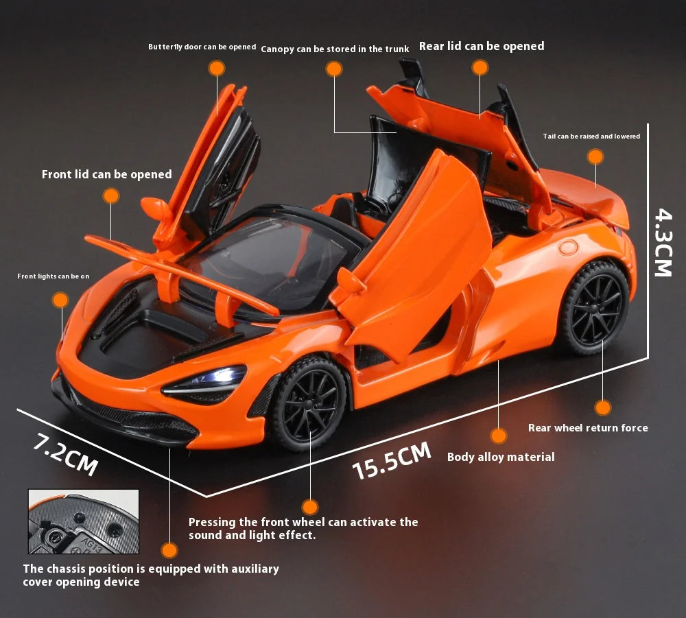 1:32 McLaren 720s Supercar Sports Alloy Diecast Model Car Sound & Light High Simulation Hobby Collection Birthday Gifts For Boy