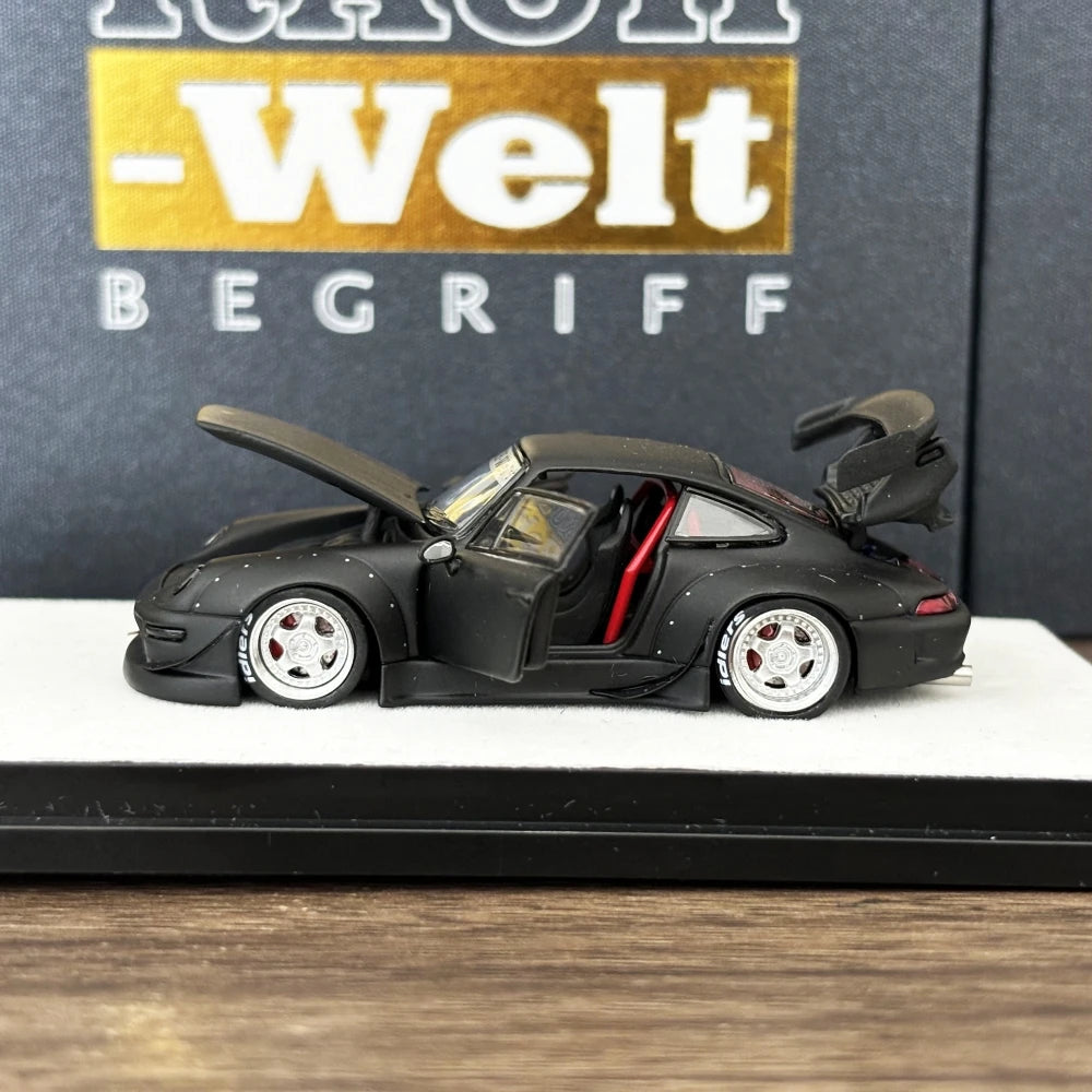 PGM 1:64 RWB993 Matte Black Color Full Open Diecast Model Car