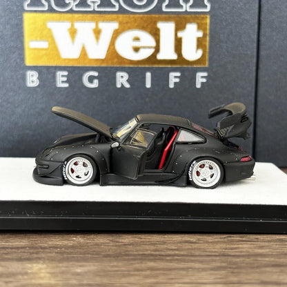 PGM 1:64 RWB993 Matte Black Color Full Open Diecast Model Car