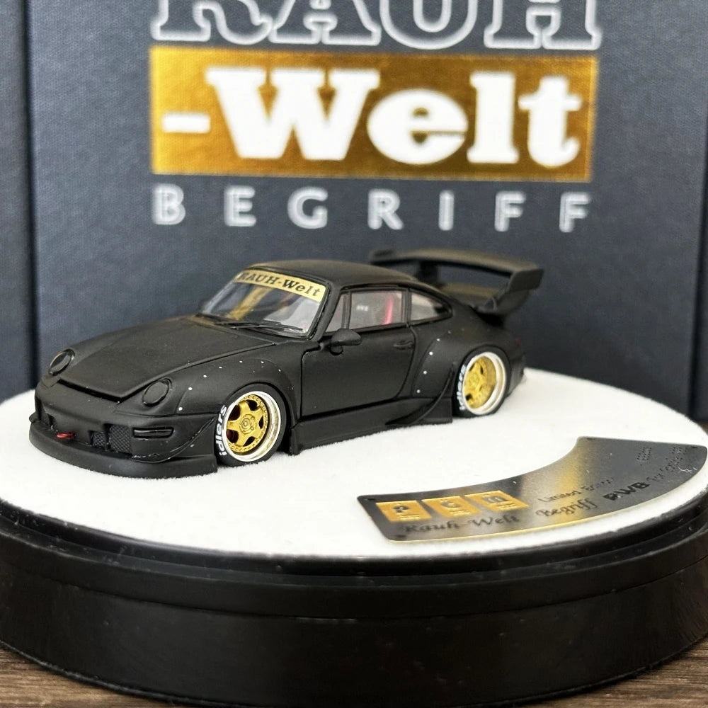 PGM 1:64 RWB993 Matte Black Color Full Open Diecast Model Car