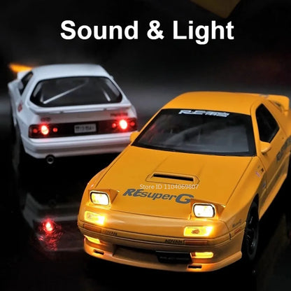 1:24 Initial D RX7-FC Street Car Model Miniature Toys Diecast Metal Shock Absorption Supercar Models Toys for Children Gifts