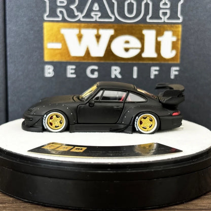 PGM 1:64 RWB993 Matte Black Color Full Open Diecast Model Car