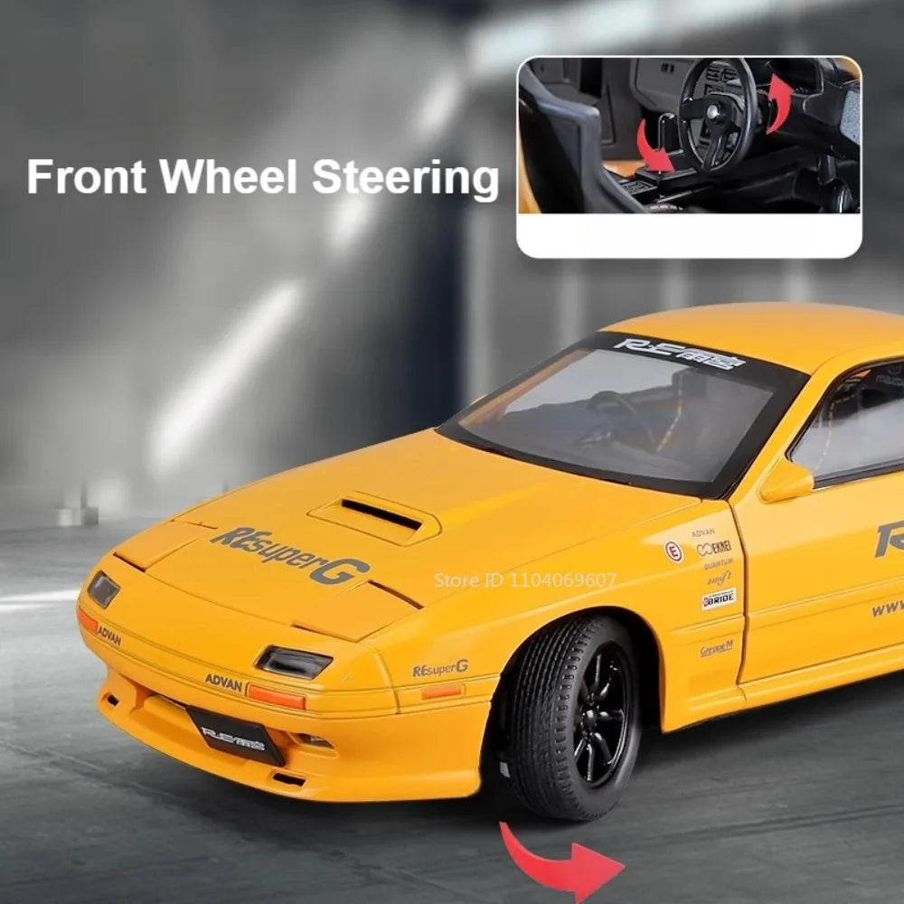 1:24 Initial D RX7-FC Street Car Model Miniature Toys Diecast Metal Shock Absorption Supercar Models Toys for Children Gifts