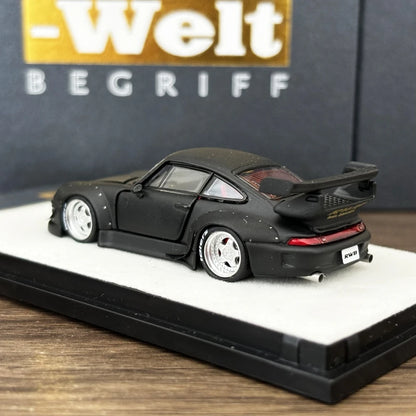 PGM 1:64 RWB993 Matte Black Color Full Open Diecast Model Car