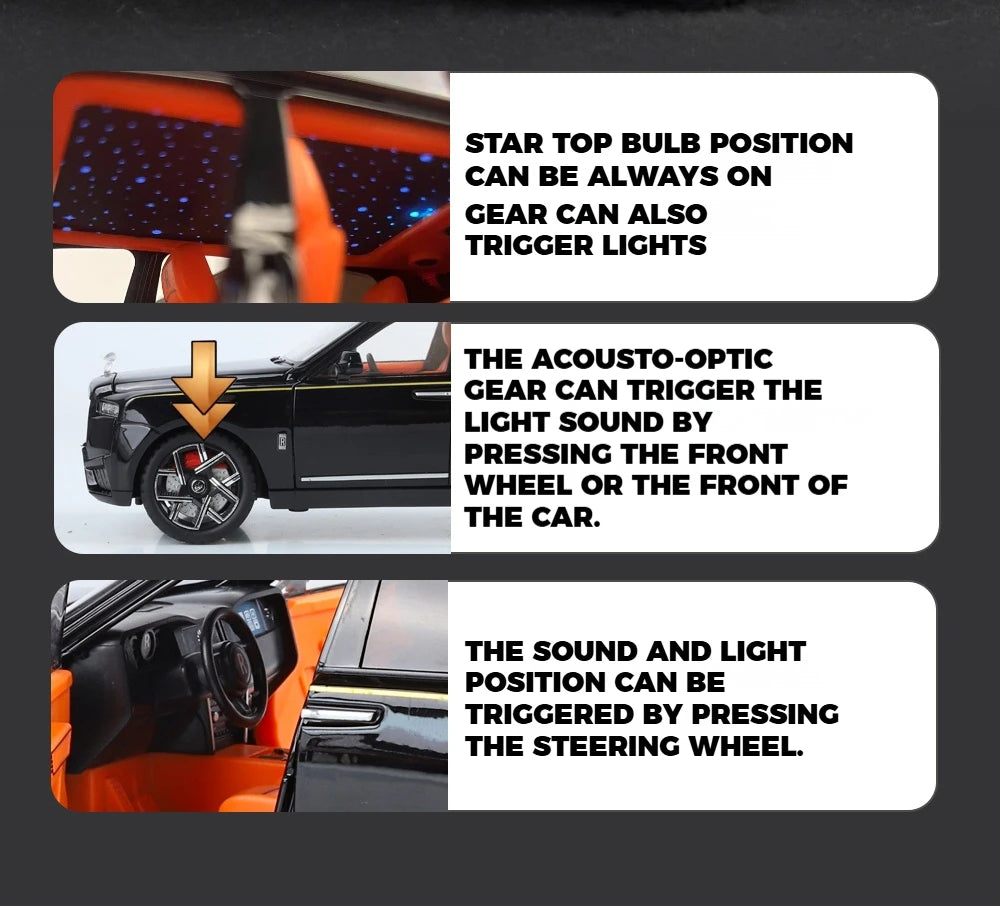 1:24 Rolls Royce Cullinan SUV Alloy Diecast Metal Model Car Pull Back Sound And Light Children's Toy Car Mini GT Miniature Gift