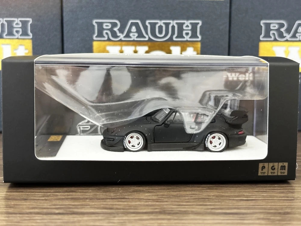 PGM 1:64 RWB993 Matte Black Color Full Open Diecast Model Car