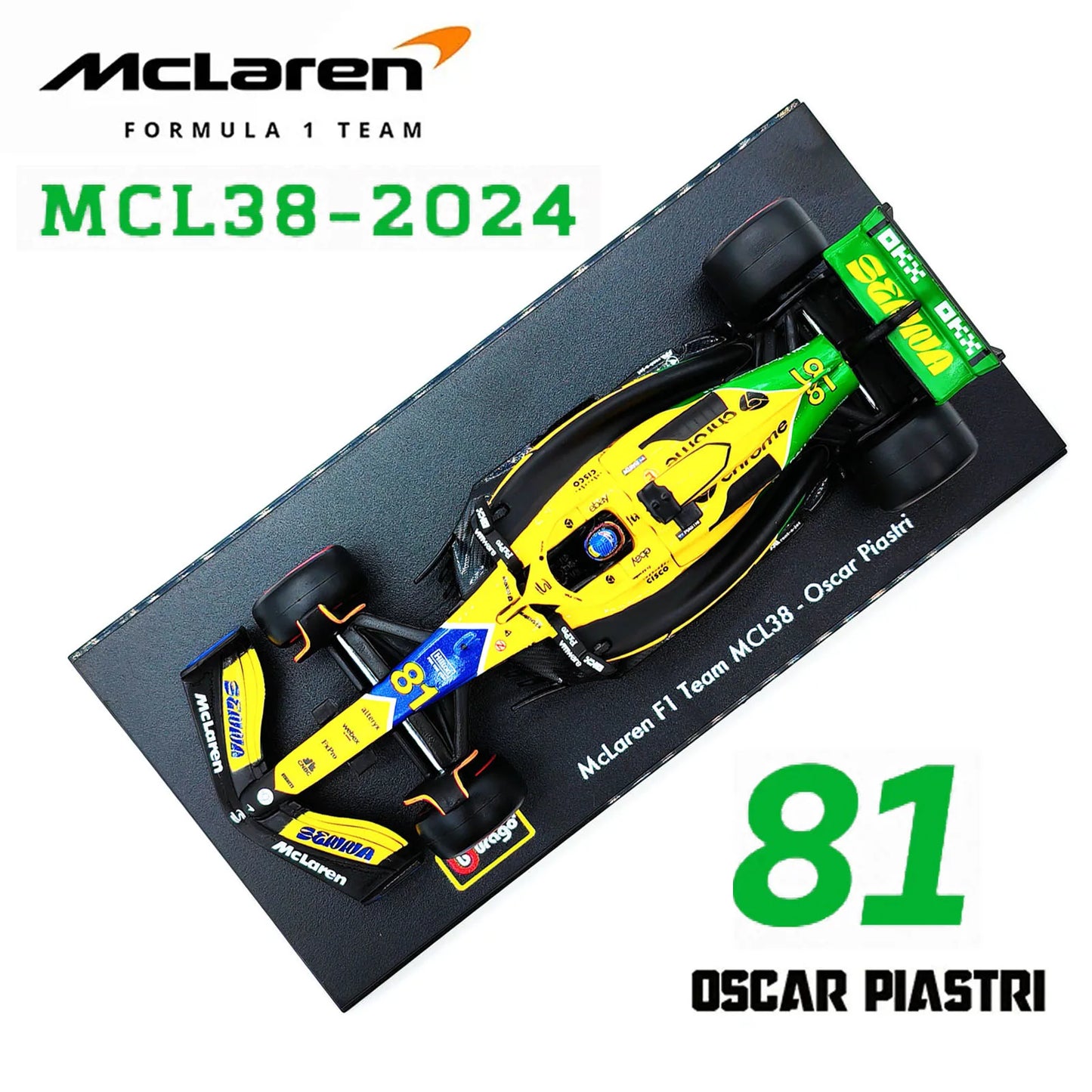 Bburago 1:43 2024 Mclaren MCL38 Miami Monaco F1 Formula Car Die Cast Vehicles Collectible Model Racing Toys