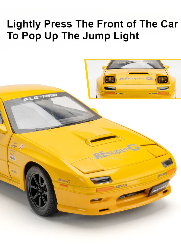 1:24 Initial D RX7-FC Street Car Model Miniature Toys Diecast Metal Shock Absorption Supercar Models Toys for Children Gifts