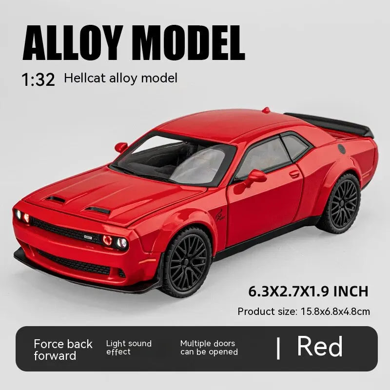 Dodge Challenger Hellcat Toy Car for 1: 32 Scale Die Cast Metel Cars Toy Pull Back Hellcat Model Cars with Sound and Light Hellc