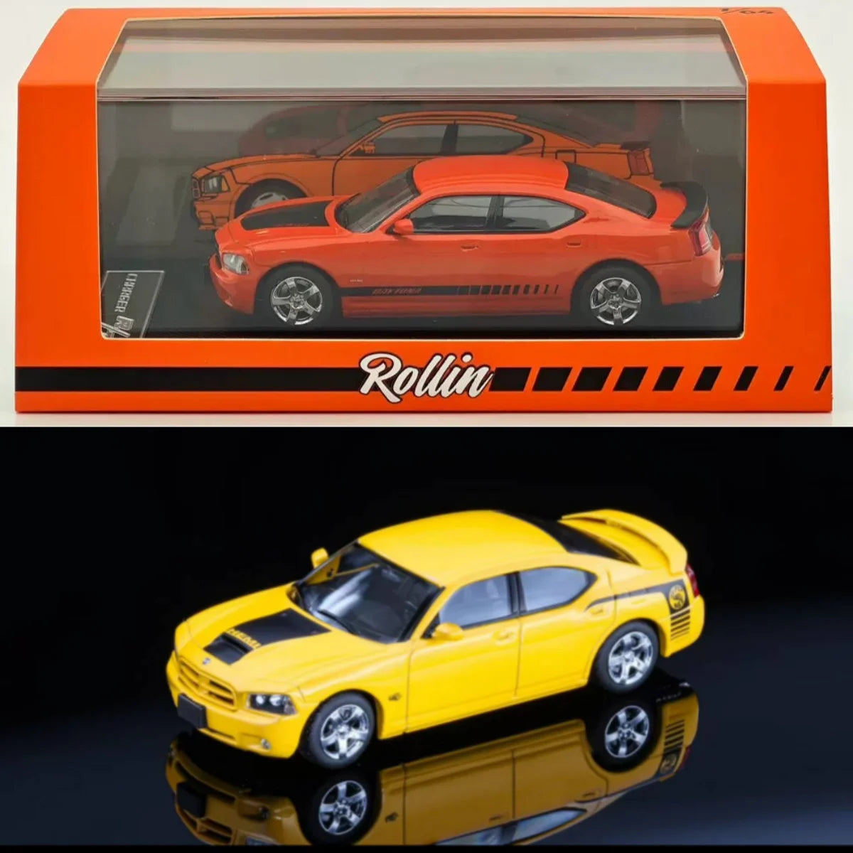 Rollin 1/64 2008 Dodge Charger Black and Red livery Theme Limited Edition model Car