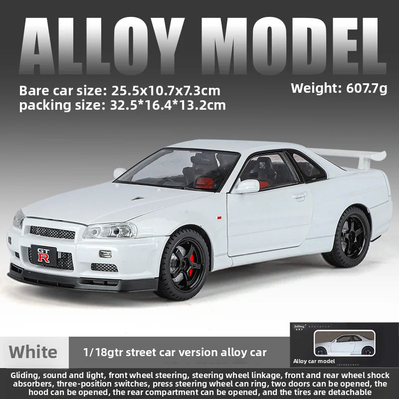 Big Size 1/18 Scale Nissan GT-R R34 Skyline Alloy Car