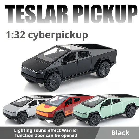 1:32 Tesla Pickup Truck Alloy Model Children's Car Toy Pull-Back Sound Light Two-Door Car Die Casting Toy Festival Gift